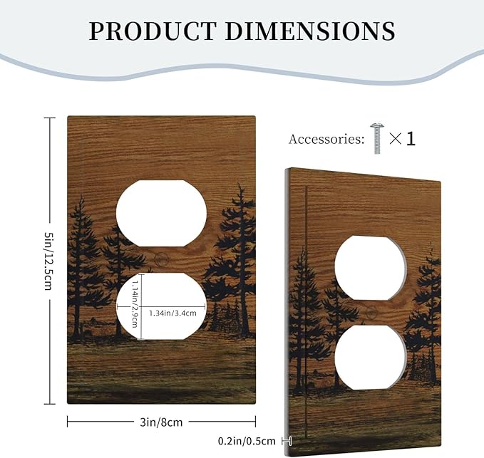 Outlet Covers Rustic Farmhouse Brown Board Pine Tree Wood Grain Decorative 1 Gang Duplex Light Switch Cover Plate Receptacle Wall Plate Electrical Switch Plate Covers for Bathroom Decor