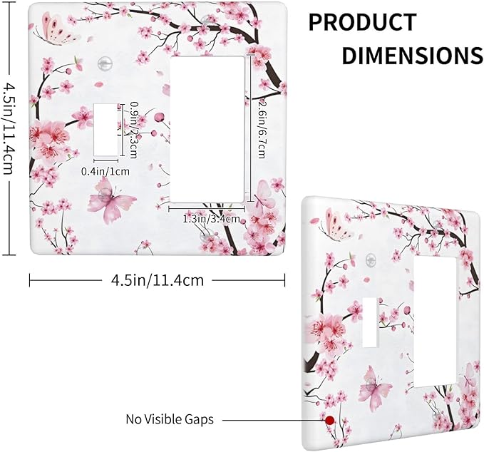 Cherry Floral Watercolor Pink Flowers Butterfly Outlet Covers 1 Toggle 1 Rocker Combination Decorative Wall Plate Electrical Switch Plates Light Switch Cover Plate for Bed Room Living Room Decor