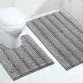 Turquoize Chenille Bathroom Rugs Set Non-Slip Bath Mats for Bathroom Super Absorbent Shaggy Rugs for Tub Shower Toilet Plush Bath Rug Plus U Contour Rug (Oversized: 24" x 36" and 20" x 24" U), Dove