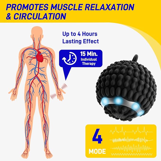 Physical Vibration Therapy Ball to Reduce Hand Tremors (Parkinson's) and Stress Relief, 4-Speed Rechargeable Vibrating Massage Ball for Arthritis, Senior-Friendly Home/Travel Aid Gifts