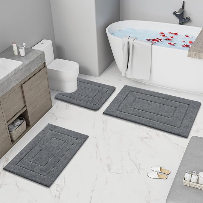 Buganda Bathroom Rugs, 59" x 20", Soft and Absorbent Microfiber Bath Rugs, Non-Slip Shaggy Shower Carpet, Machine Wash Dry Bath Mats for Bathroom Floor, Tub and Shower, Dark Grey