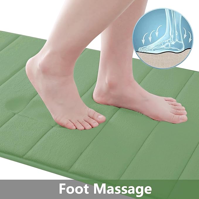 Buganda Memory Foam Bath Mat, 44" x 24", Ultra Soft and Non-Slip Bathroom Rugs, Water Absorbent and Machine Washable Bath Rug Runner for Bathroom, Shower, and Tub, Olive Green