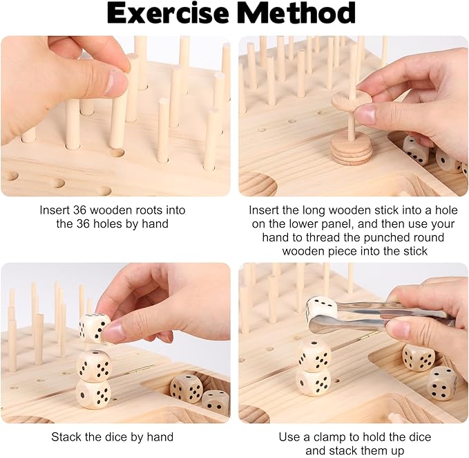 Wooden Pegboard for Finger Dexterity, 36-Hole Wooden Hand Therapy Peg Board with Finger Exercise Tools, Occupational Therapy Toys for Adults to Improve Fine Motor Skills and Hand-Eye Coordination