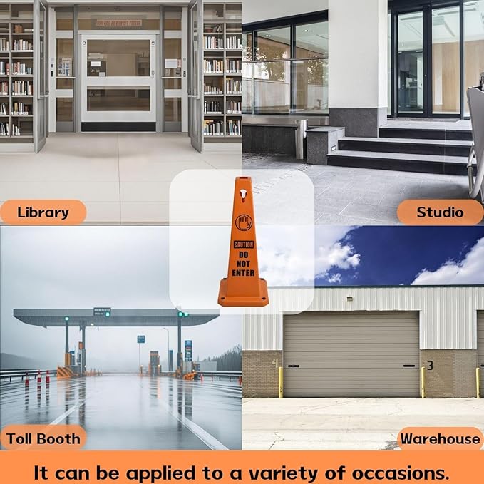 26.5" Caution Cones, 4-Sided Visible Safety Signs with Heavy Rubber Base, Warning for Slip & Fall Prevention, Indoor/Outdoor Use (4, Do Not Enter-Orange, 26.5 inch)