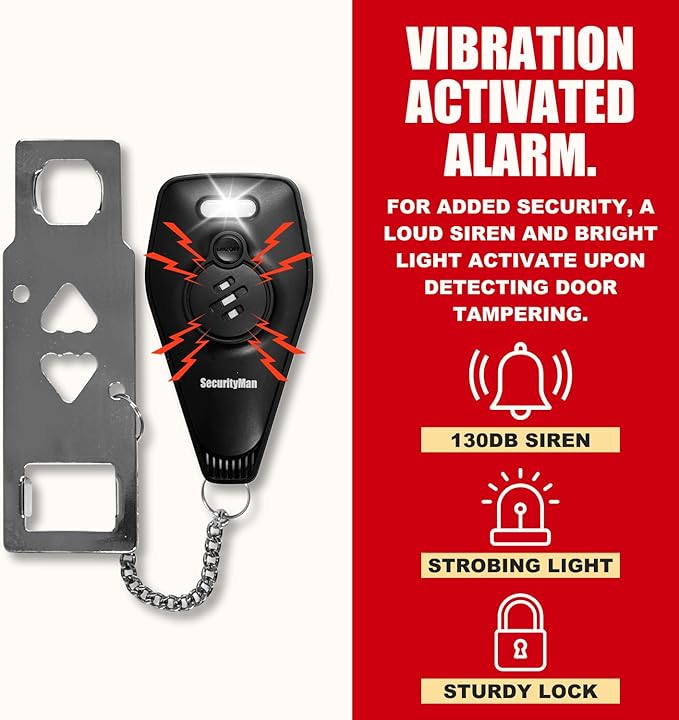 Door Security Bar & Portable Door Lock with Alarm (White) – High-Grade Iron Door Jammer & 130dB Alarm for Home, Apartment, Hotel & Travel Safety – (Black)