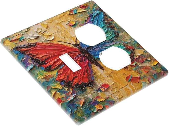 Wallplates Colorful Butterfly Animal Insects Wall Art Abstract 1 Toggle 1 Duplex Switch Plate Electrical GFCI Faceplate Decorative Light Switch Covers for Bedroom Home Decor