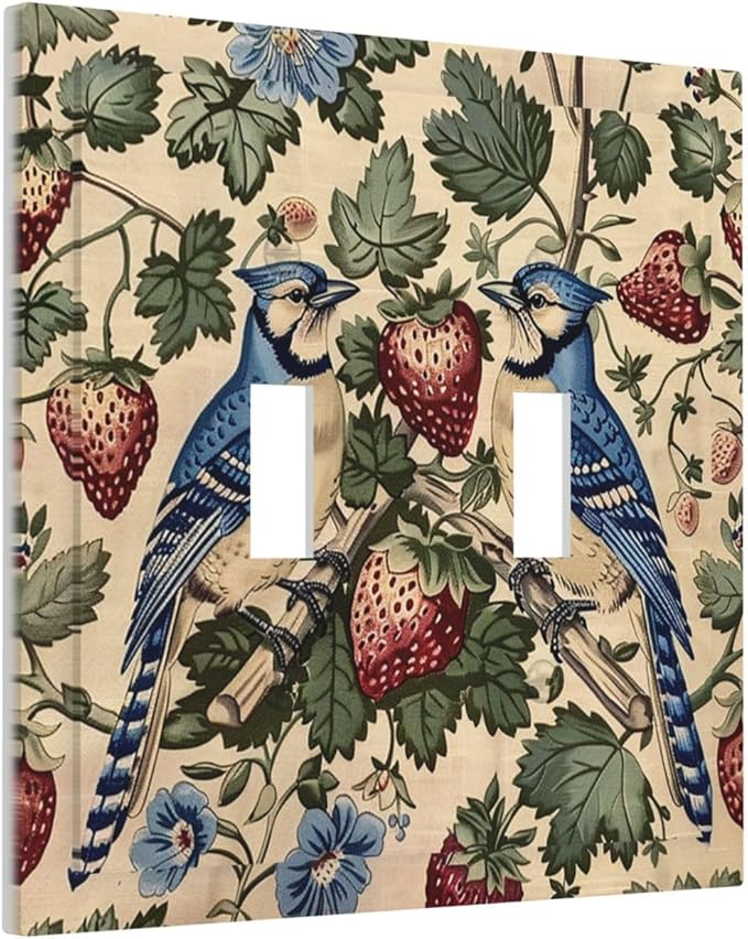 Decorative Switch Plates Vintage Floral Bird Strawberry Thief William Morris 2 Gang Double Toggle Outlet Light Switch Cover Wall Plate Electrical Faceplate for Bedroom Home Decor