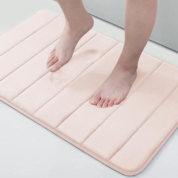 Buganda Memory Foam Bath Mat, 24" x 16", Ultra Soft and Non-Slip Bathroom Rugs, Water Absorbent and Machine Washable Bath Rug for Bathroom, Shower, and Tub, Pink