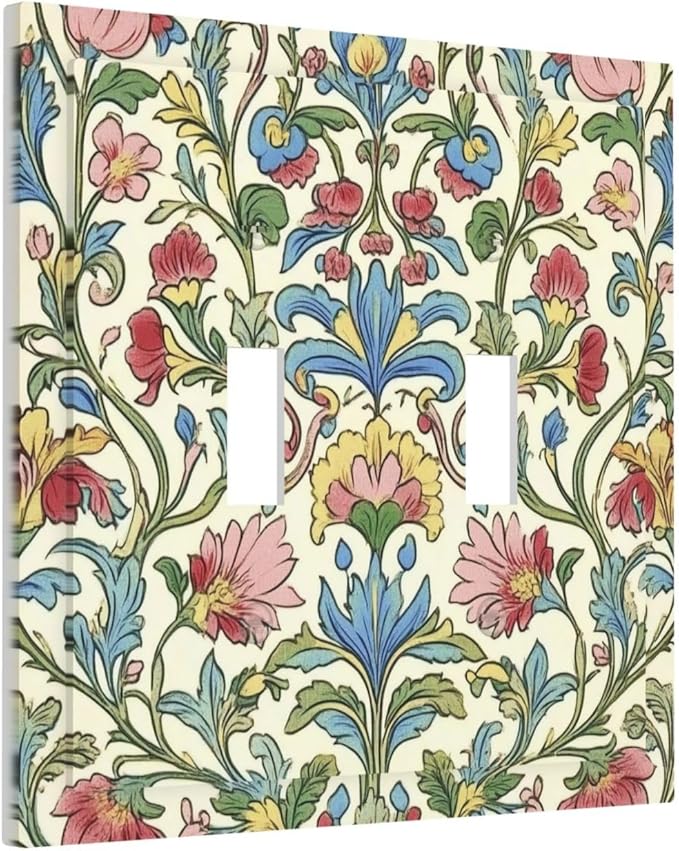 Decorative Switch Plates Boho Red Floral Morris Plant Leaves 2 Gang Double Toggle Outlet Light Switch Cover Wall Plate Electrical Faceplate For Farmhouse Cabin Decor
