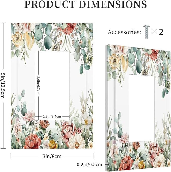 Decorative Outlet Covers Vintage Boho Floral Leaves Rustic Sage Botanical 1 Gang Single Rocker Light Switch Cover Plate Wall Plates GFCI Faceplate for Bedroom Home Decor