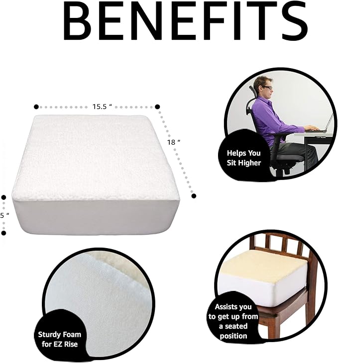 Comfort Finds Rise with Ease Seat Cushion - Thick Firm Chair Cushion Booster - Extra Thick Foam Pad for Home, Patio, Office and Car Seats - Extra Supportive Lift - 15.5 X 18 X 5 (Sherpa Cream)
