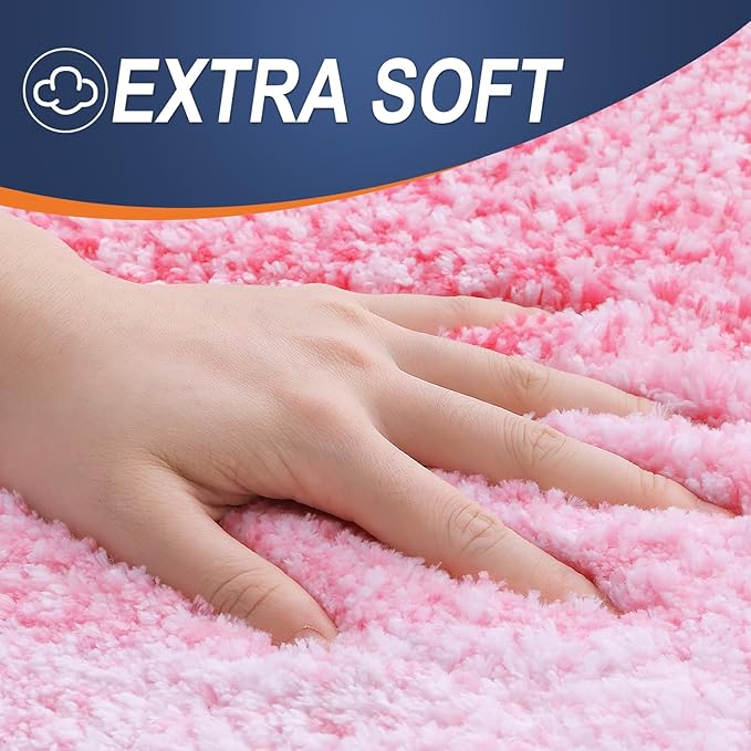 OLANLY Bathroom Rug Set 2 Piece, Soft Absorbent Microfiber Bath Rug Set, Non-Slip, Machine Wash Dry, Plush Shaggy Bath Mats for Bathroom (30"x20"+24"x16", Pink)