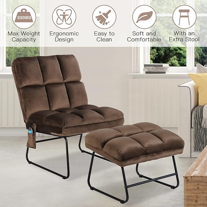 Giantex Massage Chair with Ottoman, 5 Vibration Modes & 4 Massage Motors, Tapping for Back & Lumbar, Velvet Sofa with Remote Control, Side Pocket, Electric Massage Couch for Living Room Bedroom Balcon