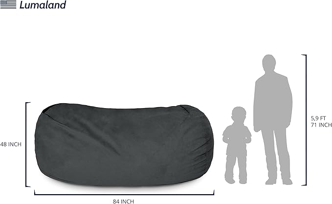 Lumaland Luxurious Giant 7ft Bean Bag Chair with Microsuede Cover - Ultra Soft, Foam Filling, Washable XXL Bean Bag Sofa for Kids, Teenagers, Adults - Sack Chair for Dorm, Family Room - Black