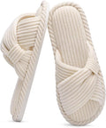 Evshine Fall House Slippers for Women Corduroy Cross Bow Indoor Slippers Open Toe Slip On Bedroom Shoes with Memory Foam