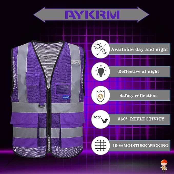 A-SAFETY XSmall Purple High Visibility Mesh Safety Reflective Vest for Men Women (Purple Mesh XS)