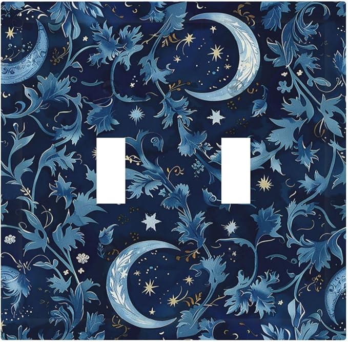 Decorative Switch Plates Vintage Moon And Flowers Decor Floral William Morris 2 Gang Double Toggle Outlet Light Switch Cover Wall Plate Electrical Faceplate for Bedroom Kids room Decor