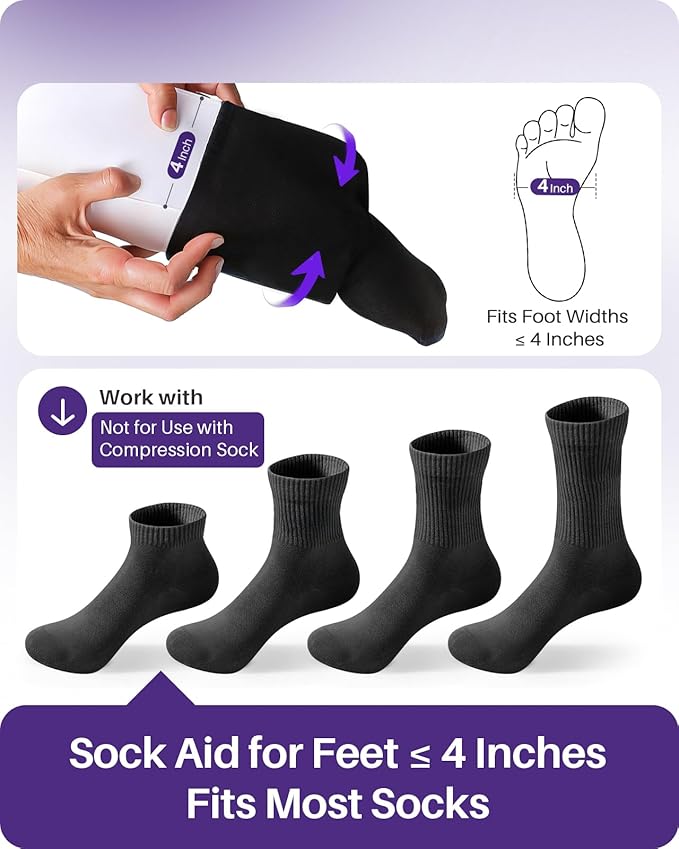 KEKOY 4INCH Sock Aid for Putting on Socks, Sock Assistant Device No Bending with Foam Handles & Long Rope, Sock Helper/Puller Aid Easy Put on for Seniors, Disabled, After Surgery Recovery(White)