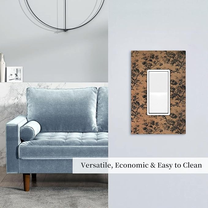 Decorative Outlet Covers Vintage Floral Botanical Brown Background 1 Gang Rocker Light Switch Cover Plate Single Gfci Light Switch Covers Wall Plate for Bathroom Bedroom Decor