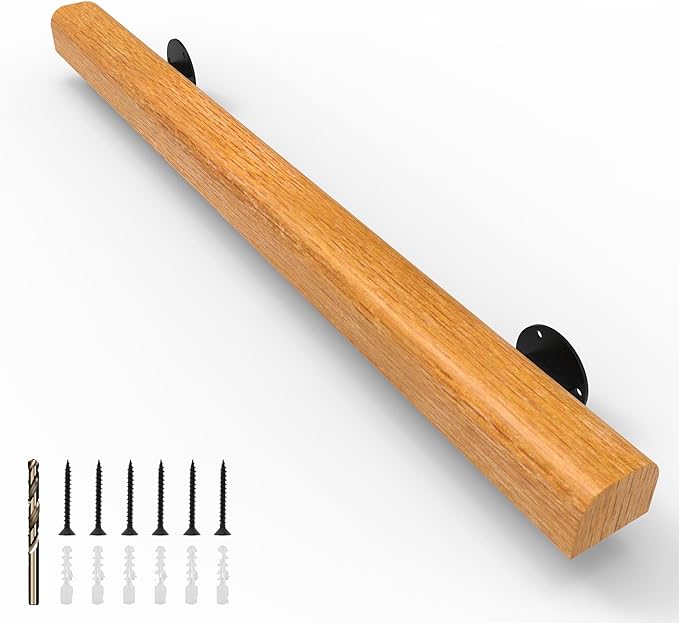 3FT Wood Stair Handrails Wall Mount, Hand Railings for Stairs Indoor Outdoor, Non-Slip Staircase Handrail for Corridor, Lofts, Patio, Kindergarten Guardrail (Size: 3ft)