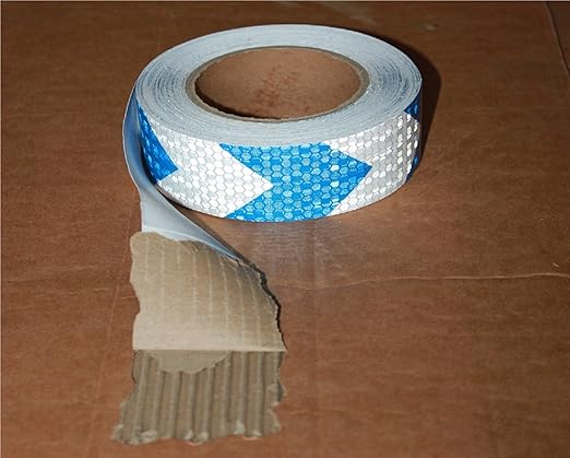 Blue and White Reflective Tape Outdoor Waterproof 1 inch X 66 feet, High Visibility Hazard Conspicuity Safety Industrial Marking Tape