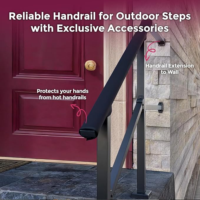 CR Fence & Rail Handrails for Outdoor Steps & Indoor Stair Railing Kit, 3-4 Steps Safety Hand Rail for Porch & Deck