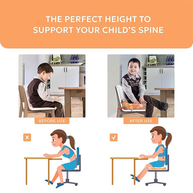 Toddler Booster Seat for Dining Table,Portable Kids Booster Seat - Adjustable, Non-Slip, Lightweight & Easy to Clean(Orange)