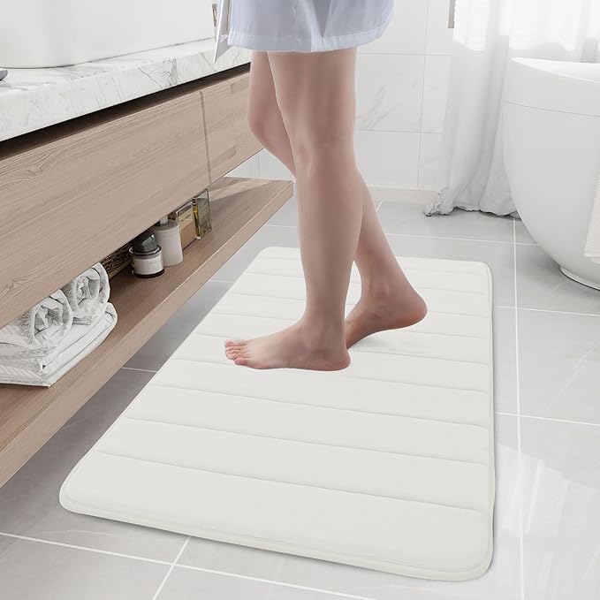 Buganda Memory Foam Bath Mat, 40" x 24", Ultra Soft and Non-Slip Bathroom Rugs, Water Absorbent and Machine Washable Bath Rug Runner for Bathroom, Shower, and Tub, Ivory