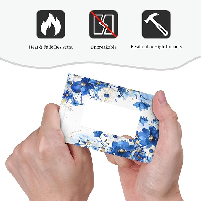 Klein Blue Flowers Watercolor Golden White Floral Decorative Outlet Covers 1 Gang Single Rocker Light Switch Cover Plate Wall Plates GFCI Faceplate for Bedroom Living Room Decor