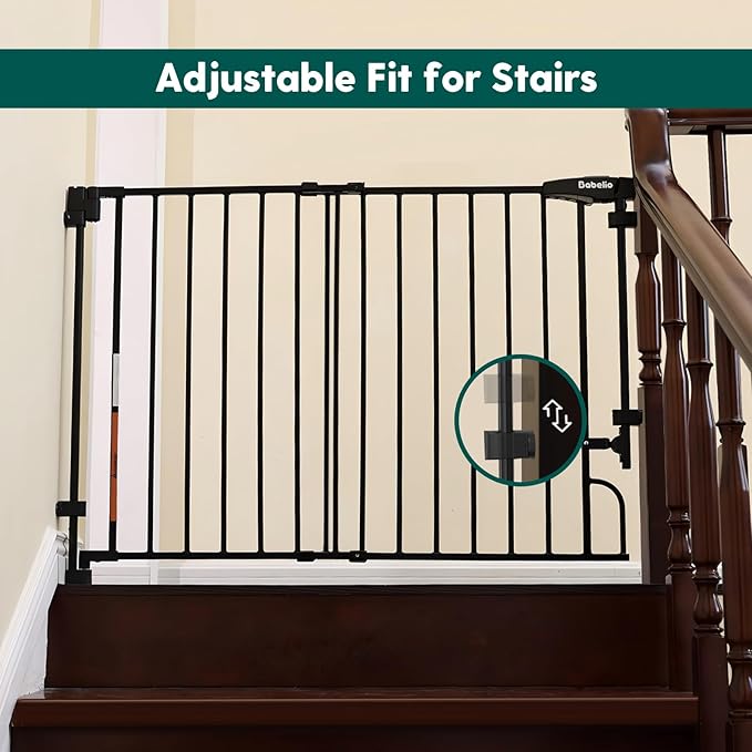 Babelio Easy to Remove & No Bottom Bar Baby Gate, 29-43" Hardware Mounted (Drill Needed)| Wide Walk-Thru| Auto-Close Safety Dog/Pet Gate for Stairs & Doorways (Black, 29-43" W, 30" H)