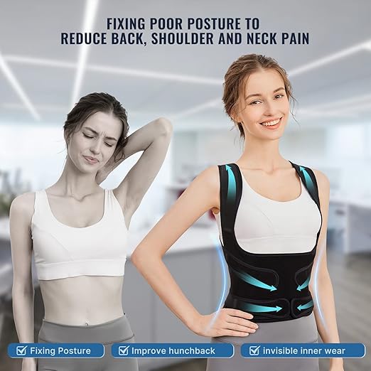 Posture Corrector for Women and Men, Adjustable Back Brace with Full Back Support, Shoulder Straightener for Spine Alignment, Hunchback, Scoliosis, Lumbar, Spine, Black (Medium)
