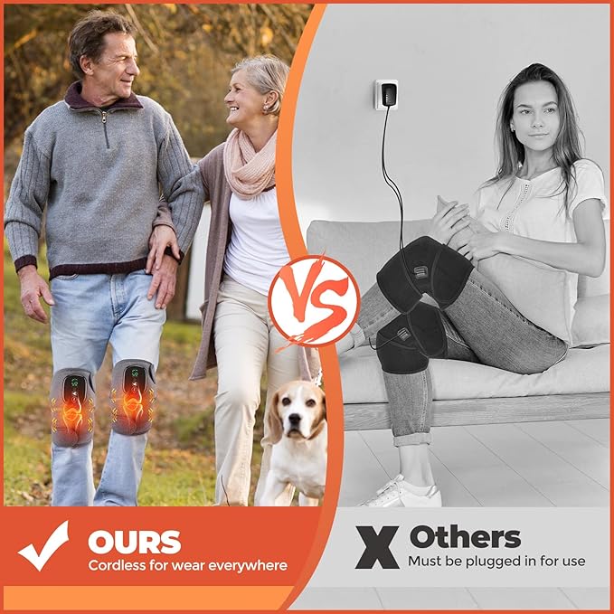 YUANBO Cordless Knee Massager with Heat, 3-in-1 Heated Knee Massager for Knee Elbow Shoulder Wrap with 3 Vibration & Heating Modes (2 PACK)