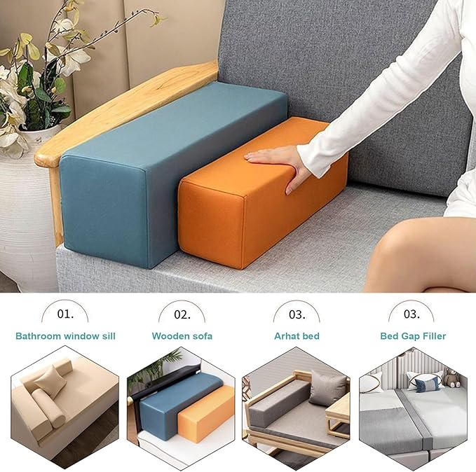 Couch Arm Rest Pillow, High Density Foam Armrest Cushion Removable Pillowcase Washable Elbow Support, Thicken High Density Foam Pad for Recliner Sofa, Bed, Armchair(Orange,39.4x7.9X7.9in)