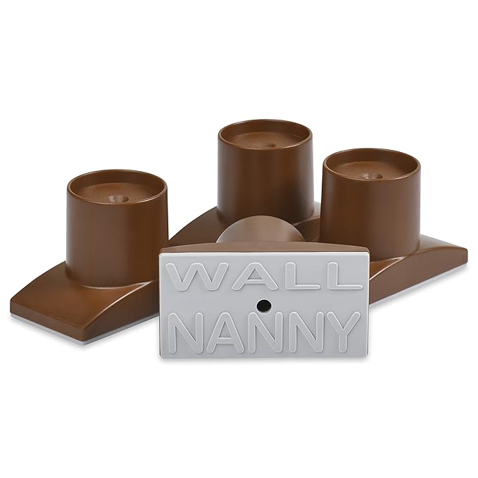 Wall Nanny Extender - 4 Inch Baby Gate Extension (Made in USA) Extends Pressure Mounted Gates + Protects Walls + Stabilizes - Child, Pet & Dog Gates - Works on Stairs - 4 Pack Wall Protector - Brown