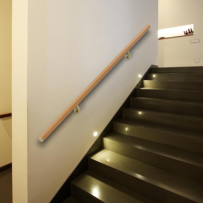 12FT Modern Aluminum Handrail Set, handrails for Indoor Stairs,Deck,Slope, Wall Mounted Staircase handrails, Zink Alloy Brackets Included,Rust Free. (Cherry Wood Grain, 12 FT)