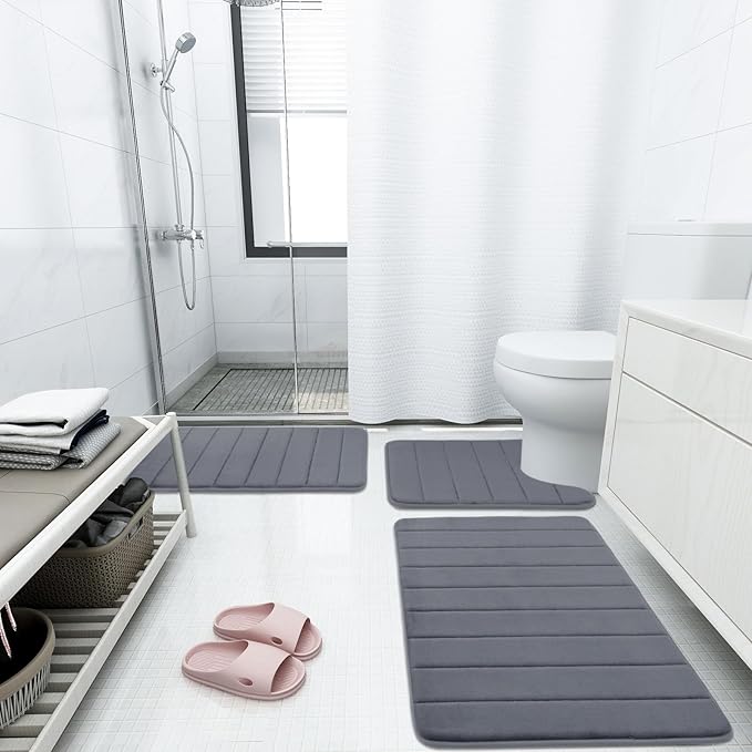 Buganda Memory Foam Bath Mat, 60" x 24", Ultra Soft and Non-Slip Bathroom Rugs, Water Absorbent and Machine Washable Bath Rug Runner for Bathroom, Shower, and Tub, Dark Grey