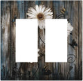 Rustic Wood Background Floral Butterfly Daisy Decorative Outlet Covers 2 Gang Double GFCI Rocker Electrical Wall Panels Light Switch Cover Plate for Farmhouse Bedroom Decor