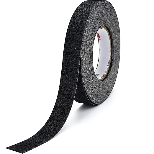 S&X Anti Slip Tape 1 Inch x 60 FT Roll, Black, Grit 60, Extended Length Non-Slip Skid Grip Tape for Outdoor Stair Treads, Wooden Steps & Exterior Grips – Waterproof, Long-Lasting Tread Strips
