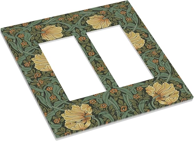 Decorative Outlet Covers William Morris Floral Vintage Flowers Pattern 2 Gang Double GFCI Rocker Electrical Wall Panels Light Switch Cover Plate for Bedroom living Room Decor