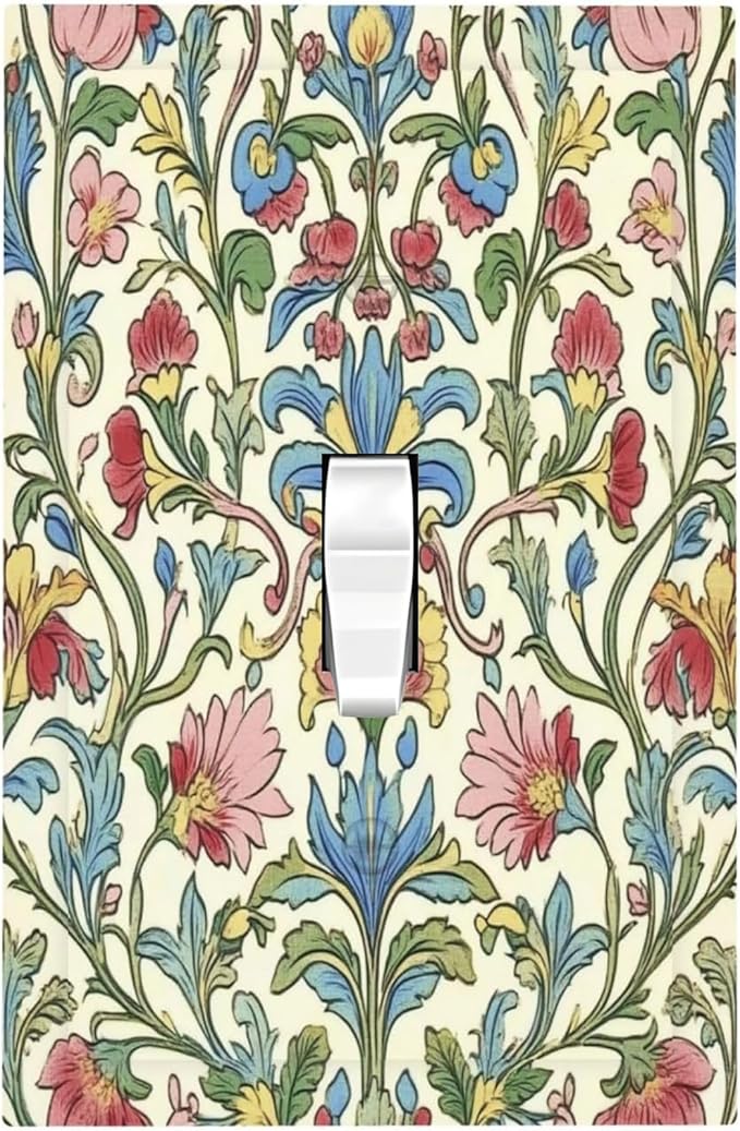 Decorative Light Switch Cover Boho Red Floral Morris Plant Leaves 1 Gang Single Toggle Device Electrical Faceplate Switchplates Decorator Outlet Wall Plate For Farmhouse Cabin Decor