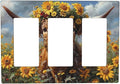 Light Switch Covers Vintage Sunflower Highland Cow Rustic Art 3 Gang Rocker Electrical GFCI Decorative Triple Outlet Wall Plate Cover Switchplate for Bedroom Farmhouse Decor