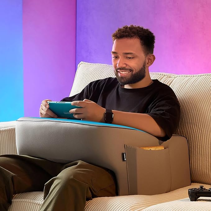 Reading Pillow for Gaming, Extra Large Laptop Pillow for Adult, Memory Foam Lap Desk Gaming Pillow for Reading, Working, Playing Steam Deck Switch or Sitting in Bed Floor Sofa(Grey)