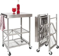 Origami RBT Foldable Kitchen Island Cart, Storage Table Organizer with Wheels, Silver