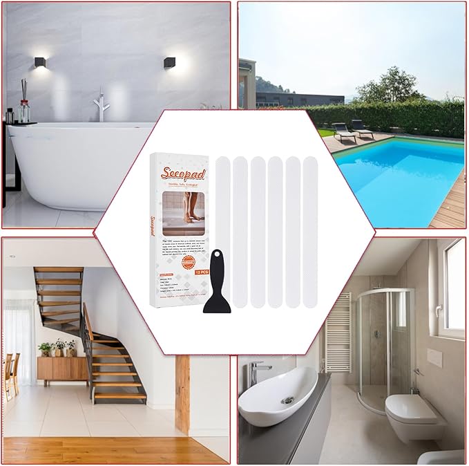 Anti Slip Shower Stickers, Safety Bathtub Strips Adhesive Decals with Premium Scraper for Bath Tub Shower Stairs Ladders Boats