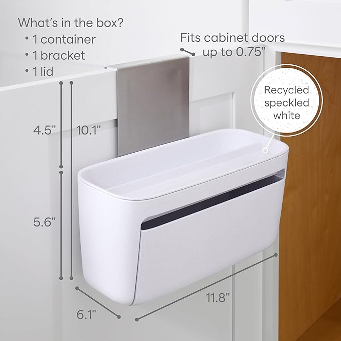 YouCopia DoorStash™ Dishwasher Pod Holder with Lid, Hanging Storage Container for Detergent, Speckled White