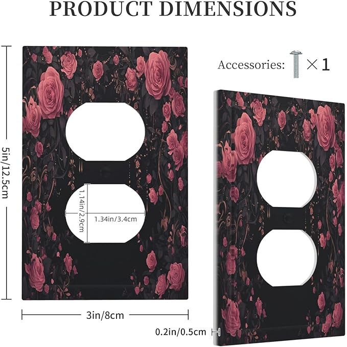 Outlet Covers Dark Background Red Rose Leaf 1 Gang Duplex Wall Plate Decorative Switch Plates Electrical Receptacle Faceplate Light Switch Cover for Bedroom living Room Decor