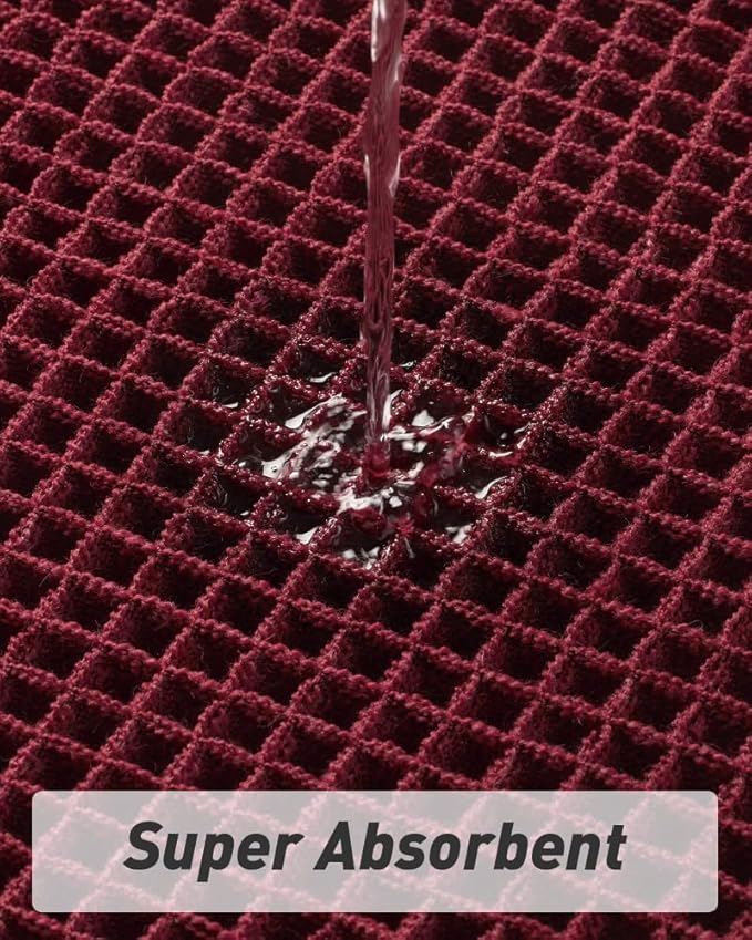 Upgraded Christmas Waffle Bath Mat, Super Absorbent Non Slip Bath Mats for Bathroom Floor, Machine Washable Bathroom Rugs with Tassels, Rubber Backed Bathroom Mats, Ultra Soft, 20" x 32", Burgundy
