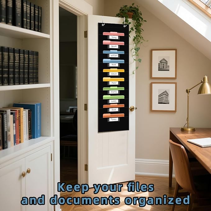 10 Pocket Hanging Wall File Organizer with 10 Nametag Pockets, File Pocket Chart for Classroom and Office. Perfectly Stores Assignments, Files, Scrapbooks, and Documents.