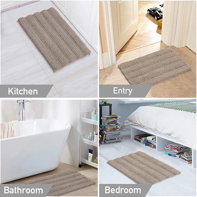 Turquoize Chenille Bathroom Rugs Set Non-Slip Bath Mats for Bathroom Super Absorbent Shaggy Rugs for Tub Shower Toilet Plush Bath Rug Plus U Contour Rug (Oversized: 24" x 36" and 20" x 24" U), Taupe