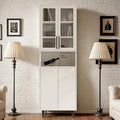 TUSY 70.9“ H Bookshelf with Glass Doors, 5-Tier Display Curio Cabinet with Drawers, Narrow Display Bookcase for Home, Office, Clinic, Pantry (White, A)
